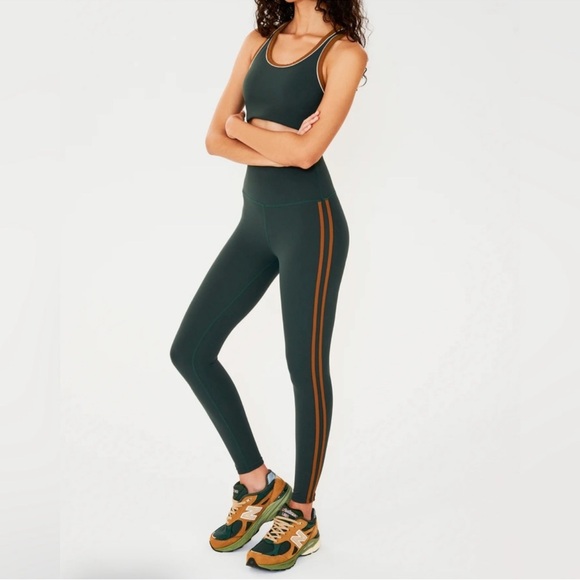 Splits59 Pants - Splits59 Forest Green Leggings with Orange Stripes